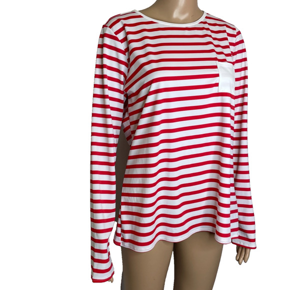 Women's XL Spanx Long Sleeve Sun Shirt Striped Red White Lycra - Picture 2 of 6